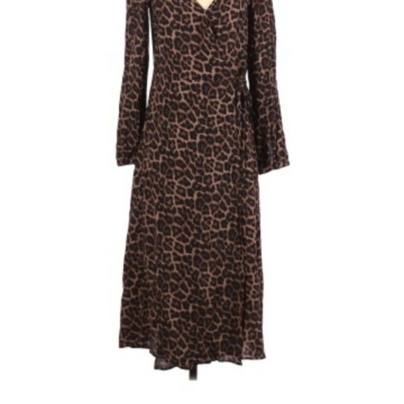 H&M Animal Print Dress midi Cheetah size 4 wrap long sleeves v‎ neck classic - Picture 4 of 13
